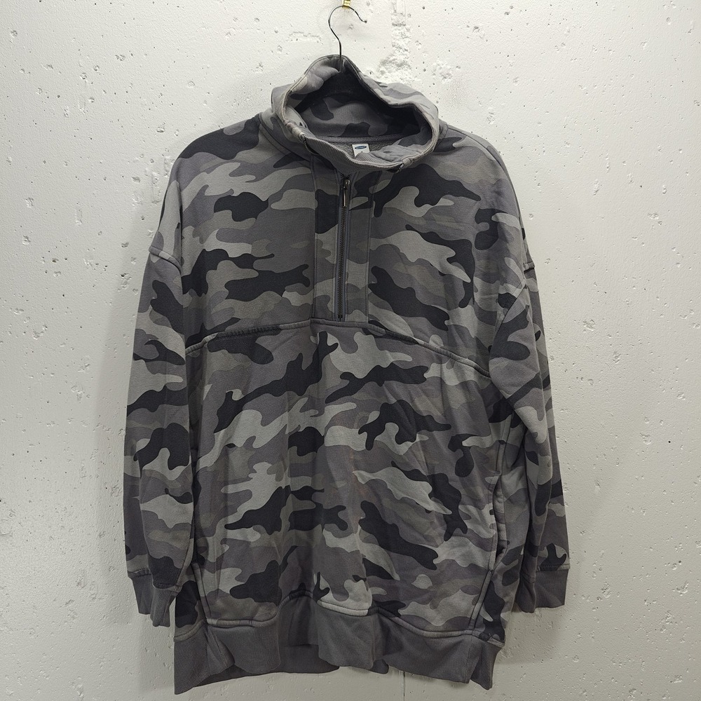 Old Navy‎ Womens Sweatshirt Medium Gray Camo Mock Neck Pullover